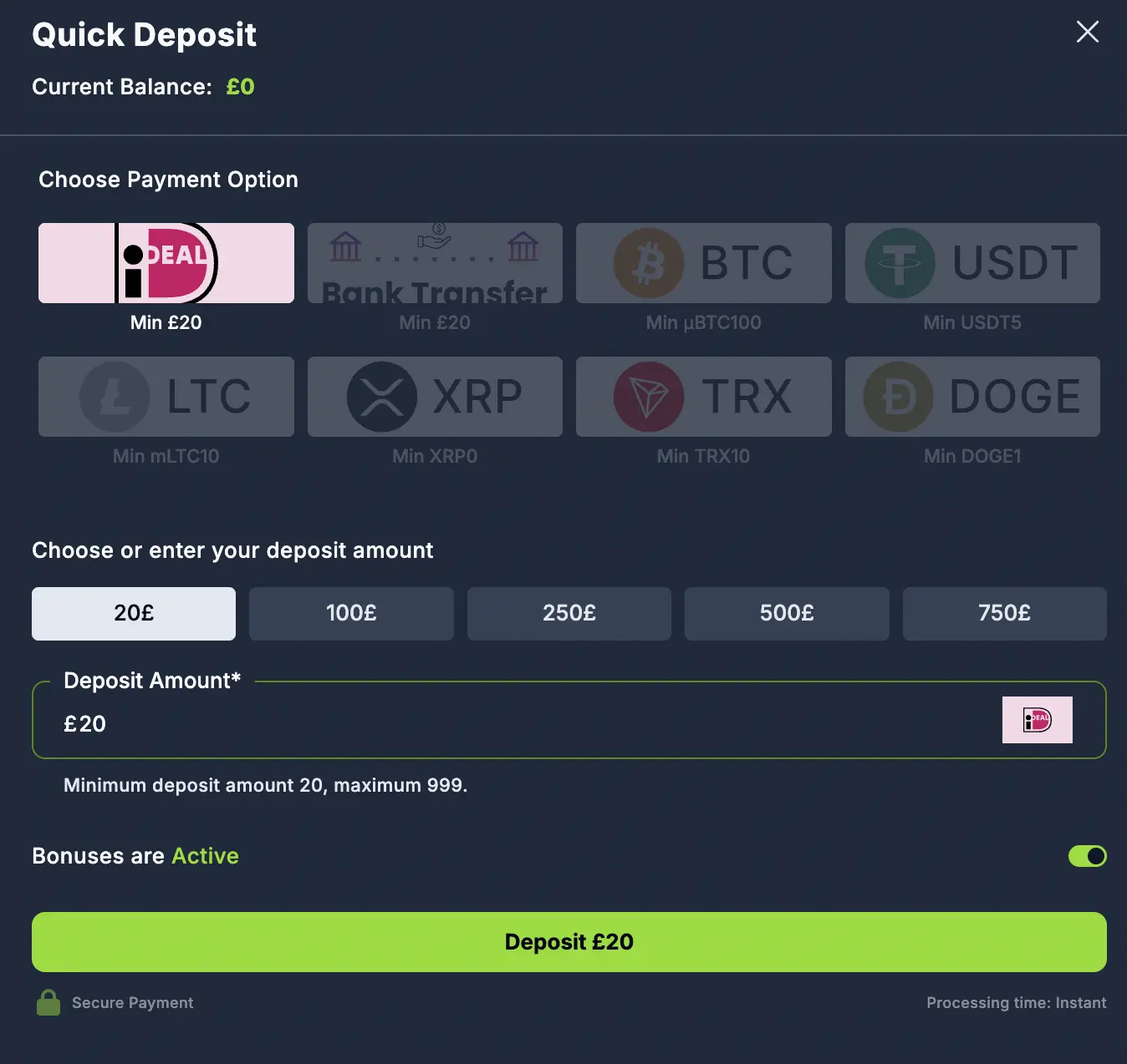Deposit process interface